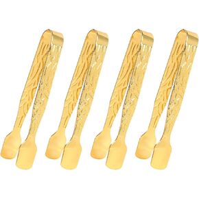 4 pcs Golden Incense Tongs, Vintage Charcoal Tongs with Floral Engraved Handle, Metal Incense Burner Clamp, Design Incense Clip (9.5CM-1)