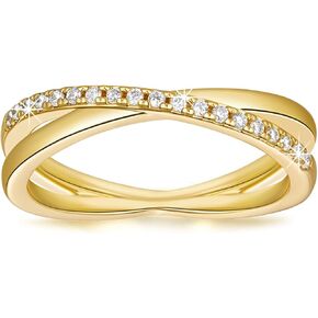 14K Gold Rings for Women Non Tarnish Gold Rings for Women Stackable Cubic Zirconia Ring X Shape Cute Dainty Stackable Ring Jewelry for Womens 9
