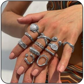 MIFYNN 12PCS Chunky Gold Rings for Women Baroque Pearl Ring Set Adjustable Chunky Thread Knuckle Ring Trendy Dainty Open Midi Rings Set Stackable Statement Jewelry for Bridal Wedding Gift