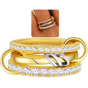 Sterling Silver Interlocked Stackable Rings for Women Mixed Thumb Ring Non Tarnish Multi Link Connected Ring Women Fidget Rings for Anxiety 6-10
