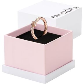 PANDORA Signature Sparkling Overlapping Ring - Layering or Stackable Ring - 14k Rose Ring with Clear Cubic Zirconia - Gift for Her - With Gift Box