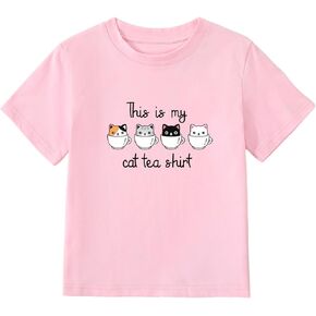 Girl's Cute Cat Graphic T-Shirts Funny Animal Lover Tee