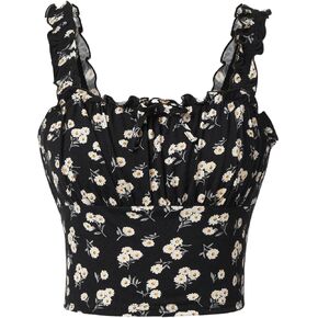 GORGLITTER Girl's Floral Print Tank Top Ruched Ruffle Sleeveless Cute Boho Cute Vacation Cami Tops
