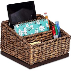 Birdrock Home Seagrass Desk Organizer - Brown Wash - WOVER - Natural - تصميم زخرفي أنيق - Failer Mail