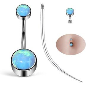 RUIFAN ASTM F136 Titanium Belly Button Rings 14g Opal jewel cylinder belly belly reings 10mm bar bar body piercing jewelry jewelry with 1pcs curced percing taper