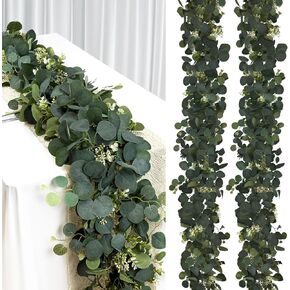 2pcs 6ft eucalyptus garland ، إكليل أخضر مع الزهور ، وكروم الخضراء الاصطناعية من أجل القطع المركزية حفل زفاف الطاولة