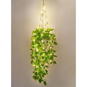 Mkono Fake Hanging Plant with Lights, Artificial Plants for Home Decor Indoor Macrame Plant Hanger with Fake Vines Greenery for Bedroom Bathroom Kitchen Office Decor
