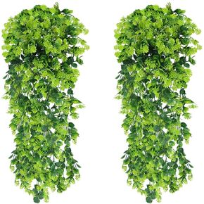2pcs Fake Hanging Plants 3.6ft Fake Eucalyptus Vine, Fake Hanging Plant for Wedding Wall House Room Patio Indoor Outdoor Decor (No Baskets)