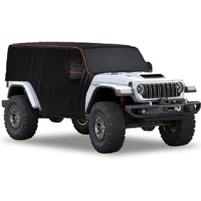 MZS Cab Cover Compatible with Wrangler Unlimited JKU JLU 4 Door 2007-2025, 600D Waterproof Wrangler Cover with Driver Door Zipper 8 Gust Hook Car Half Cover Windproof Sun Snow Rain Scratch Protection