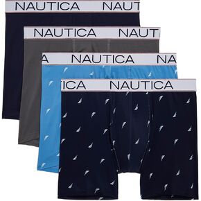 Nautica Men's 4 Pack Micro Boxer Briefs, Peacoat/Lead/Sail-Aero Blue White/Sail-Peacoat White