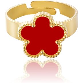 Gold Plated Five Leaf Clover Ring for Women Lucky Flower Jewelry