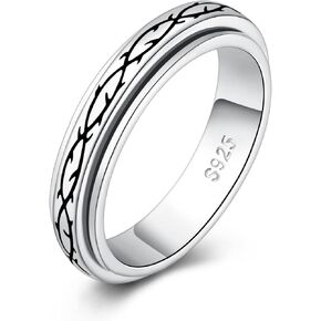 BEILIN Sterling Silver Spinner Fidget Anxiety Ring Stress Worry Relieving Boredom ADHD Autism Statement Rings