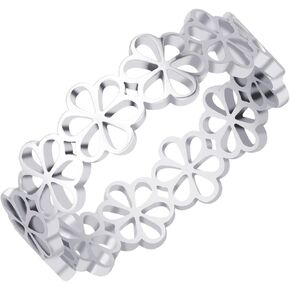 555Jewelry Stainless Steel Rings for Women Daisy Flower Ring Silver Vintage Rings Wedding Jewelry Engagement Band Floral Style Stackable Little Pinky Thumb Ring US Size 7-9