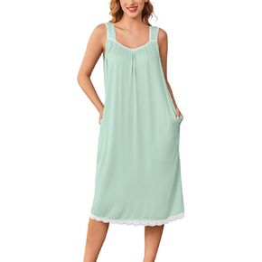 Ekouaer Nightgowns for Women Sleeveless Night Gown Victorian Sleep Shirt with Pockets Ladies Pjs Lace Trim Sleepwear S-XXL in Saudi Arabia