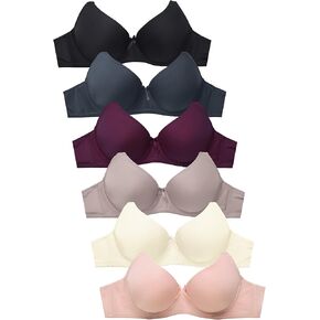 Mamia Women's Basic Plain Bras, Size 30A Thru 46DDD, Pack of 6