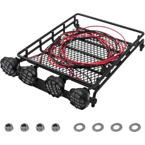 ShareGoo 152mm x 107mm RC 1/12 Metal Roof Rack Luggage Basket with 4LED Light Set Compatible with MN D90 D99S MN98 MN99S MN-90 1/12 RC Car Upgrade Parts (Style A)