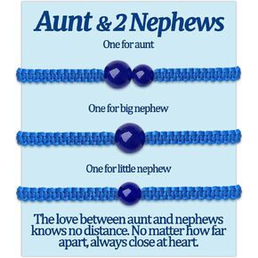 Auntie Nephew Bracelets Gifts for Aunt And 2 3 Nephews Gift from Auntie Two Three Nephews Matching Bracelets Set for 2 3 4 5 Pcs Birthday Beads String Bracelets Adjustable Jewelry with Cards Men Women Ideas