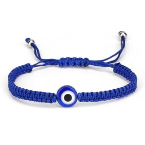 Evil Eye Bracelet Hand-Woven Blue Rope Cord Fatima Hand Strand Bracelet Adjustable Kabbalah String Amulet Nazar Hamsa Eyes Thread Braided Bracelet for Women Protection Lucky Jewelry