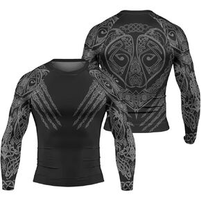 Viking Berserker Men's Rash Guard Shirts Long Sleeve, Baselayer Compression Shirt for Jiu Jitsu MMA