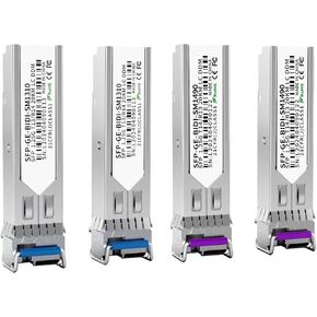 2 Pair of 1.25G SFP Bidi Transceiver, 1000Base-BIDI SingleMode Simplex LC Fiber Module for Cisco GLC-BX-D, Ubiquiti UniFi UF-SM-1G-S, Mikrotik and More, SMF 1490nm/1310nm, DDM, up to 20 km