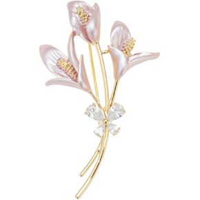 Elegant Pink Lily Flower Brooch Pin for Women – Rhinestone Lily Lapel Pin for Coats, Jackets, and Sweaters