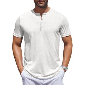 COOFANDY Men's Henley Shirts Short Sleeve Collarless Button T-Shirt Fashion Casual Basic Tee Tops