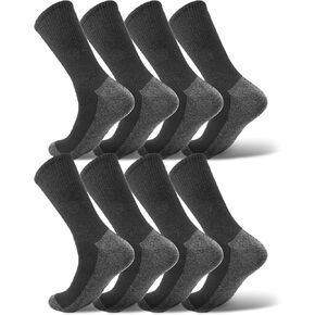Crew Socks for Men, Black Cotton Tube Athletic Socks for Running Hiking,Non Slip Arch Support Seamless,8 Pairs