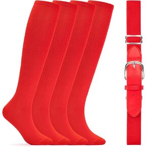 Red/Black/Navy Blue Baseball Socks and Belt Combo, Softball Sock and Adjustable Belt for Youth Girls Men Adult