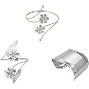COLORFUL BLING 3PCS Upper Arm Bracelet Gold Silver Chunky Cuff Bracelets Flower Butterfly Armband Set for Women Irregular Minimalist Open Wide Coil Band Bangle Boho Jewelry