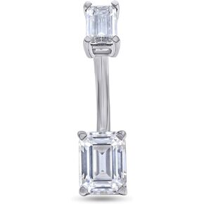 Savearth Diamonds 2 1/10 قيراط مختبر زمرد مقطوع تم إنشاؤه مويسانيت الماس الماس الماس الزر حلقات السرة المجوهرات ثقب الجسم للنساء في الذهب 14K على الفضة الاسترليني (VVS1 ، 2.10 CTTW)