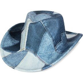 EOZY Tie Dye Denim Patchwork Cowboy Hat for Women Men Western Wide Brim Costume Party Hat