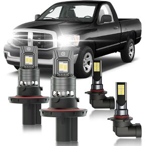 for 2006-2008 Dodge Ram 1500 2500 3500 Fog Lights Bulbs Combo, 4pcs Super Bright White Dual Beam and Fog Lights Blubs Package, 1:1 Size as Stock Bulbs, Plug and Play
