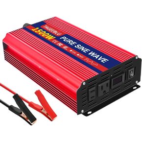 1500 Watt Pure Sine Wave Inverter, Solar Power Inverter, 12V DC to 110V AC Converter for RV, Home, Truck, Coffee Maker, Washer, TV, Fridge, Solar Power Pack with 2 AC Outlets and LCD Display