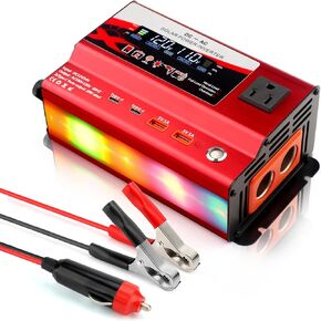 محول عاكس الطاقة 12 فولت/24 فولت ، من النوع C مزدوج C Dual USB Dual Cigar Light Ambient Light LCD محول شاشة LCD مع توافق واسع ، مناسب للسيارات والشاحنات (أسود ، 1000 واط)