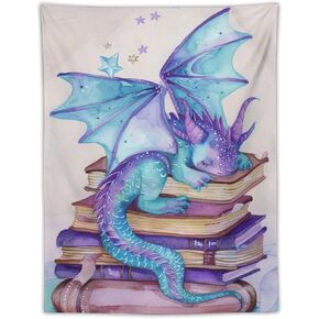 QEOPGNE Fantasy Watercolor Style Book Cute Blue Purple Dragon Tapestry Wall Art Wall Hanging Wall Decor for Bedroom Office Bathroom Living Room Decor 30"x40"