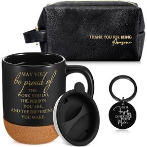 Dandat 3 Pcs Thank You Gift for Men Father's Day Appreciation Gift Leather Toiletry Bag May You Be Proud of the Work 15Oz Coffee Cup with Keychain for Male Teacher CNA Week Nurse Coworker(Brown)