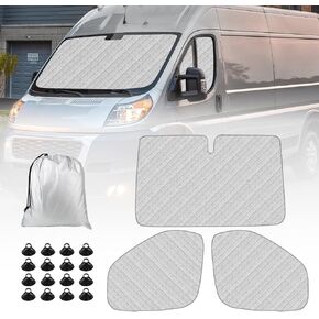 Windshield Sun Shade Compatible with 2014-2025 Ram ProMaster Windshield and Side Windows Covers 5-Layer Thick ProMaster Sun Shades for Reflect UV Rays and Heat ProMaster Van Window Covers Accessories