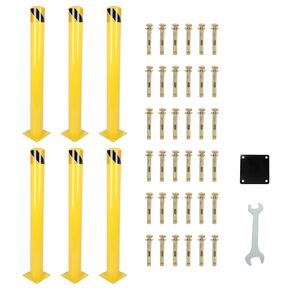 Safety Bollard Post ، مجموعة من 6 قطع ، 42 "H 4.5" D Steel Safety Bollards.Edeal لمواقع وقوف السيارات و pollards.includes صفيحة التثبيت ، وجع و 38 مسامير لسهولة التثبيت