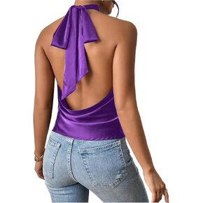 Makemechic Women's Halter Tops Satin Silk Silk Summeress Summer Camisole Out Out Top