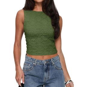 REORIA Women's Sexy Open Back High Neck Sleeveless Tank Top Y2k Lace Twist Backless Crop Tops