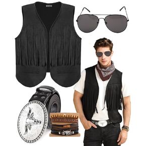 Western Cowboy Costume Outfit for Men,Cowboy Vest Buckle Belt Accessories for Halloween Cosplay Party in Kuwait