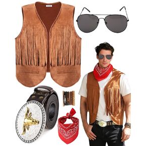 Western Cowboy Costume Outfit for Men,Cowboy Vest Buckle Belt Accessories for Halloween Cosplay Party