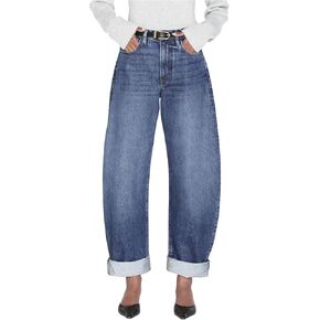 Women's Barrel Jeans High Rise Wide Leg Tapered Jeans Baggy Boyfriend Pants with Pockets