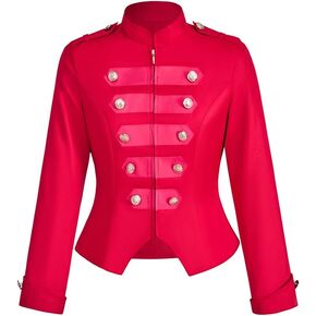Women's Double Breasted Steampunk Ringmaster Jacket Military Blazer Casual Zip Up Vintage Jacket