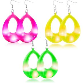 Kenning 3 Pairs 80s 90s Light up Earrings LED Neon Earrings for Women Retro for 80's Outfit Glow Party Accessories Gifts