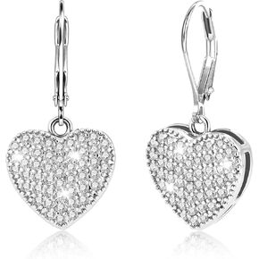 ALEXCRAFT 925 Sterling Silver Dangle Earrings, 14K Gold Plated Heart Dangling Drop Earring for Women Hypoallergenic Trendy Leverback Earings Cubic Zirconia Heart Dangle Earrings Jewelry for Women