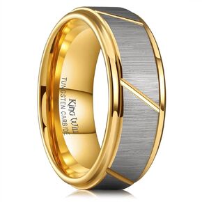 King Will Men's Tungsten Carbide Wedding Band, 7mm 8mm Men Wedding Ring Dual Tone Brushed/High Polished with Unique Grooves Laser - Comfort Fit Size 7-14