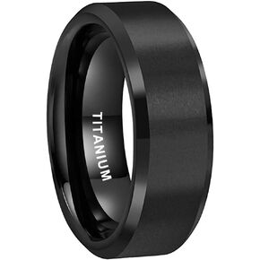 8mm Silver/Black/Gunmetal/Gold Titanium Rings for Men Women Engagement Wedding Bands Matte Finish Beveled Edges Comfort Fit