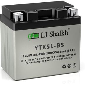 Motorcycle Lithium Battery YTX5L-BS, LiFePO4 Lithium Battery 12v 3Ah 180 CCA, Fully Charged Powersports Battery, Compatible with Motorcycle Motorcross ATV