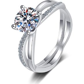 خاتم الخطوبة Moissanite 925 الفضة الاسترليني في 18K أبيض مطلي بالذهب ، 4-petite Hollow Out Design Round Ring 1.0 CT Moissanite خاتم الخطوبة